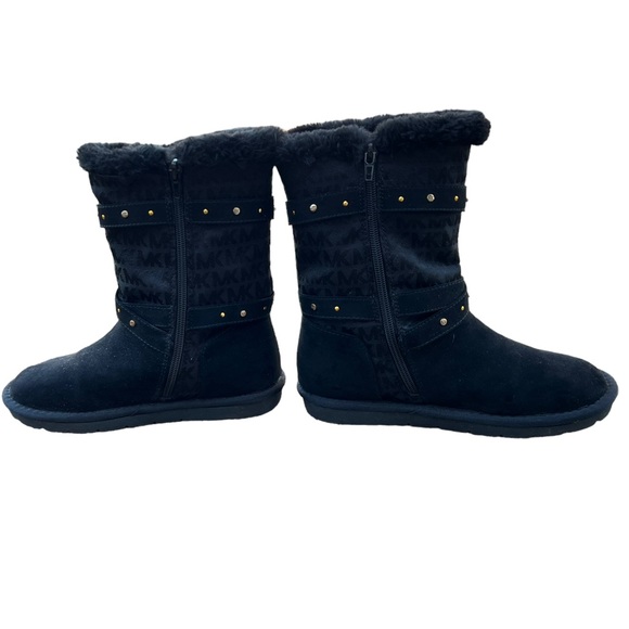 MK Michael Kors Black Suede Leather Boots Fleece Lined Side Zip - Picture 10 of 16